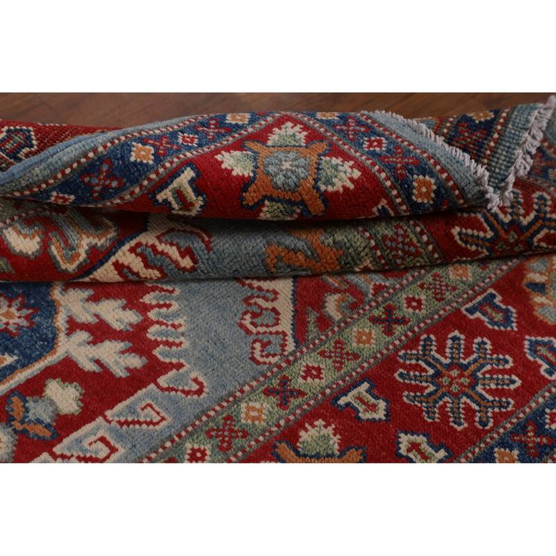 Light Blue Geometric Kazak Rug Handmade Traditional Wool Carpet - 3'0" x 4'11"