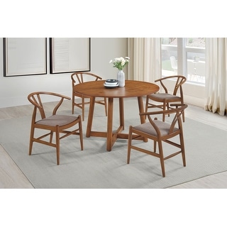 Dinah Walnut 5-piece Round Solid Wood Dining Set - Bed Bath & Beyond ...