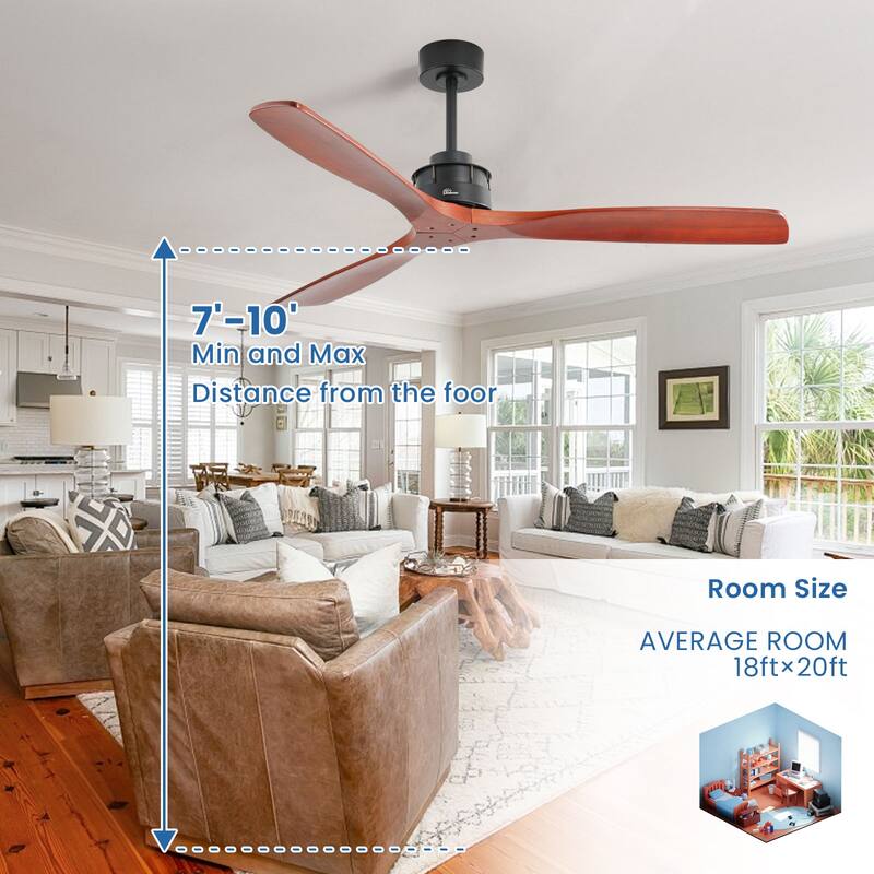 60 Inch Solid Wood Ceiling Fan with Light and Remote, Reverse Functions, Integrated Light Optional