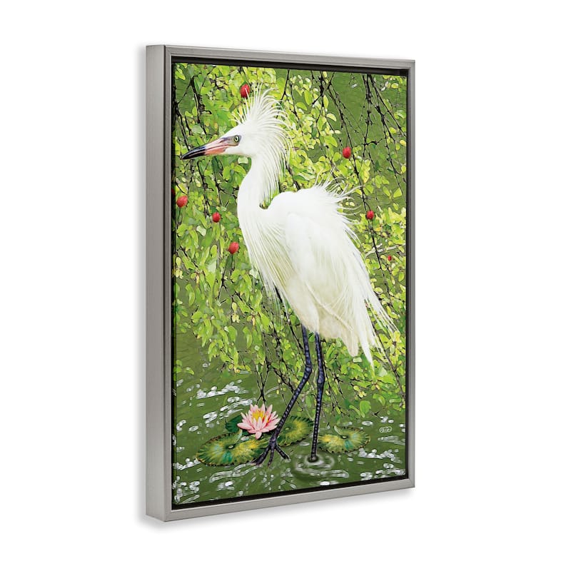 Stupell Sophisticated Heron in Pond Shore Framed Floater Canvas Wall Art Design By Rosiland Solomon