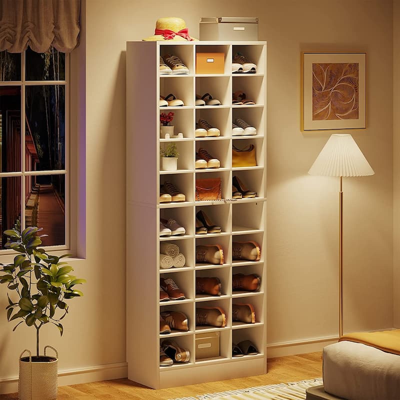 30 Pairs Tall Shoe Cabinet, 10 Tiers White Wooden Shoe Storage Rack for Closet, Entryway - 10-tier