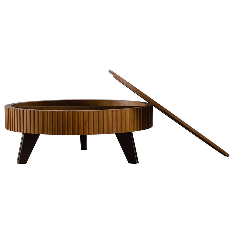 39.37" Retro Round Coffee Table with Storage Space, Suitable for Living Room and Office