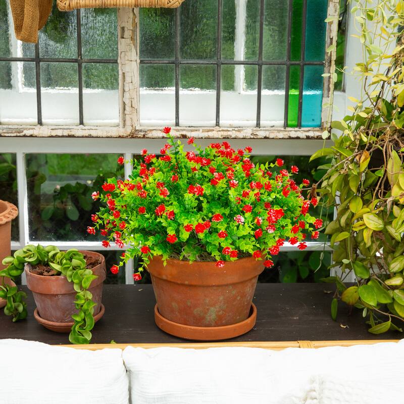 14-in UV Resistant Artificial Flowering Mini Rose Bush - Set of 12