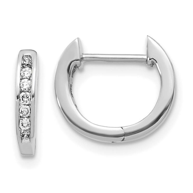 Curata 14k White Gold Polished Diamond Hinged Hoop Earrings - 11x12mm Wide 1mm Thick