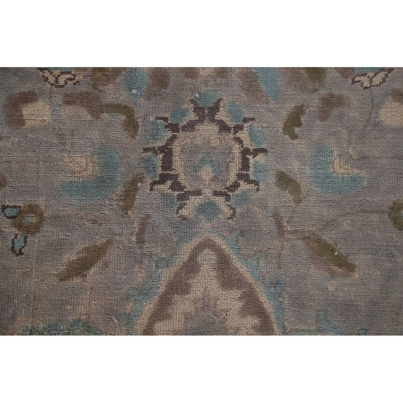 Hand Knotted Oriental 100% Wool Carpet Traditional Floral Greys & Charcoal Tabriz Area Rug - 13' 3'' X 9' 4''