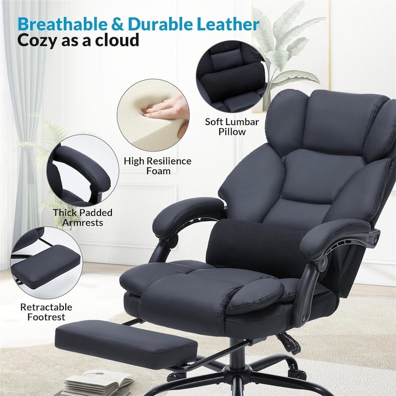 Office Chair with Foot Rest, Executive Office Chair with Arms