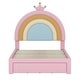 preview thumbnail 6 of 15, Twin/Full Size Upholstered Kids Platform Bed Frame with Rainbow Design Headboard, Velvet Princess Bed with Storage Drawer
