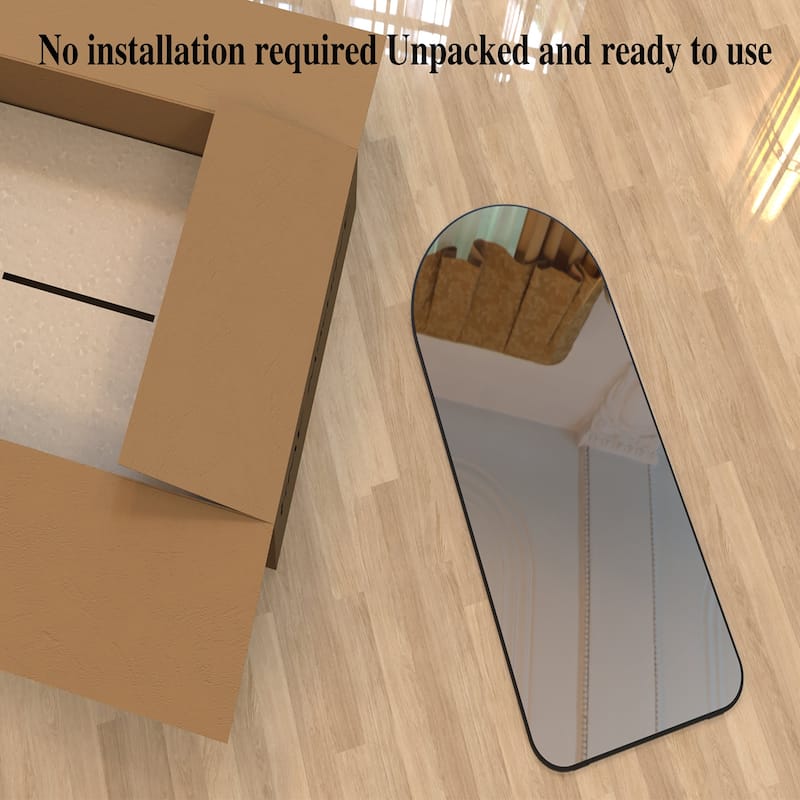 32 Inch Arch Framed Freestanding Full Length Mirror in Black - 32" x 71" in.