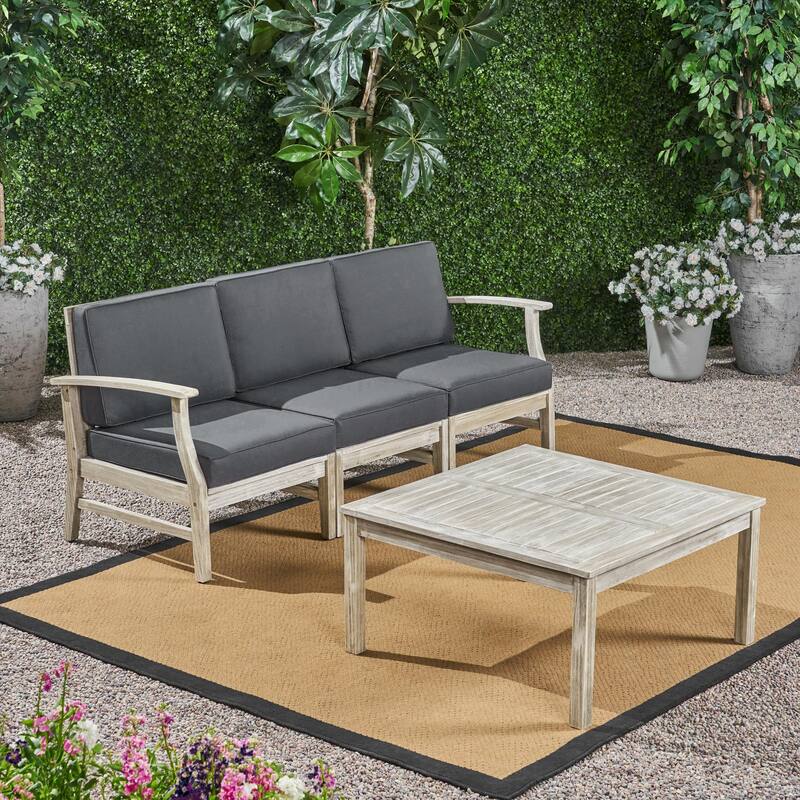 Perla Outdoor Acacia 4-pc. Cushioned Sofa and Table Set by Christopher Knight Home