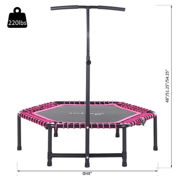 dimension image slide 0 of 2, Soozier Portable & Foldable Small Exercise Trampoline with 3-Level Adjustable T-Bar, Great for Adults Working Out