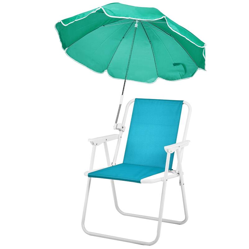 Folding Beach Chair with Umbrella for Adults, Lightweight Porable Camping Chair - 21.7 x 20.5 x 28.7 in (55 x 52 x 73 cm) - Blue