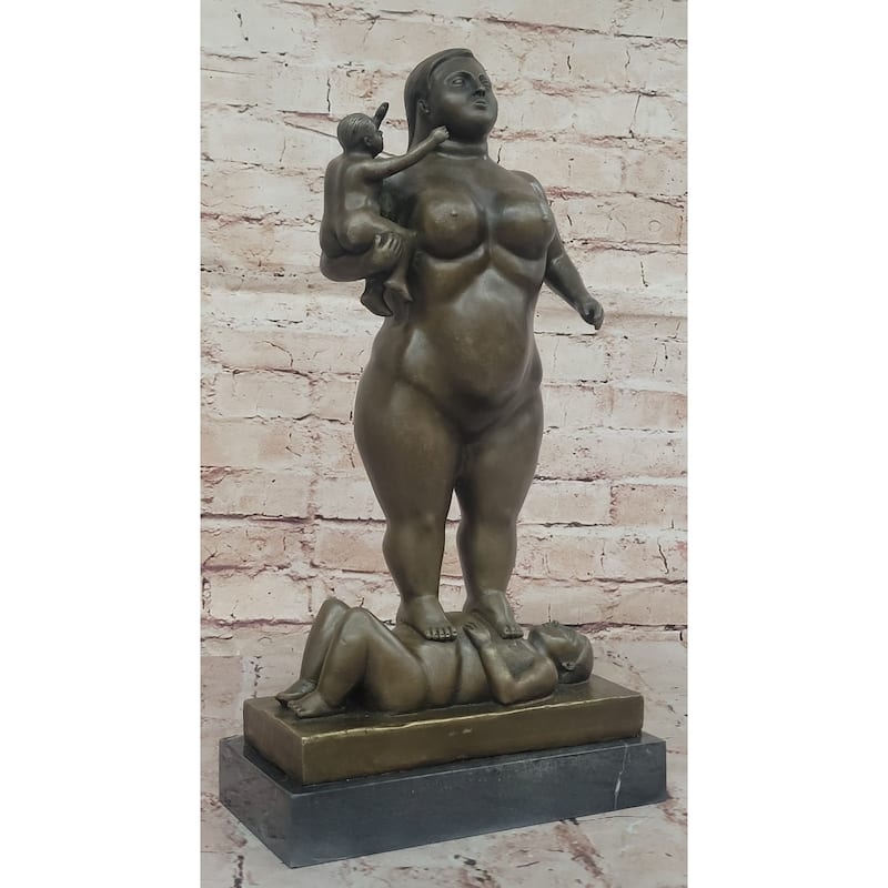 Fernando Botero Plump Family Bronze Figurine Statue Marble Base Figurine Modern 17 Inches X 9.5 Inches