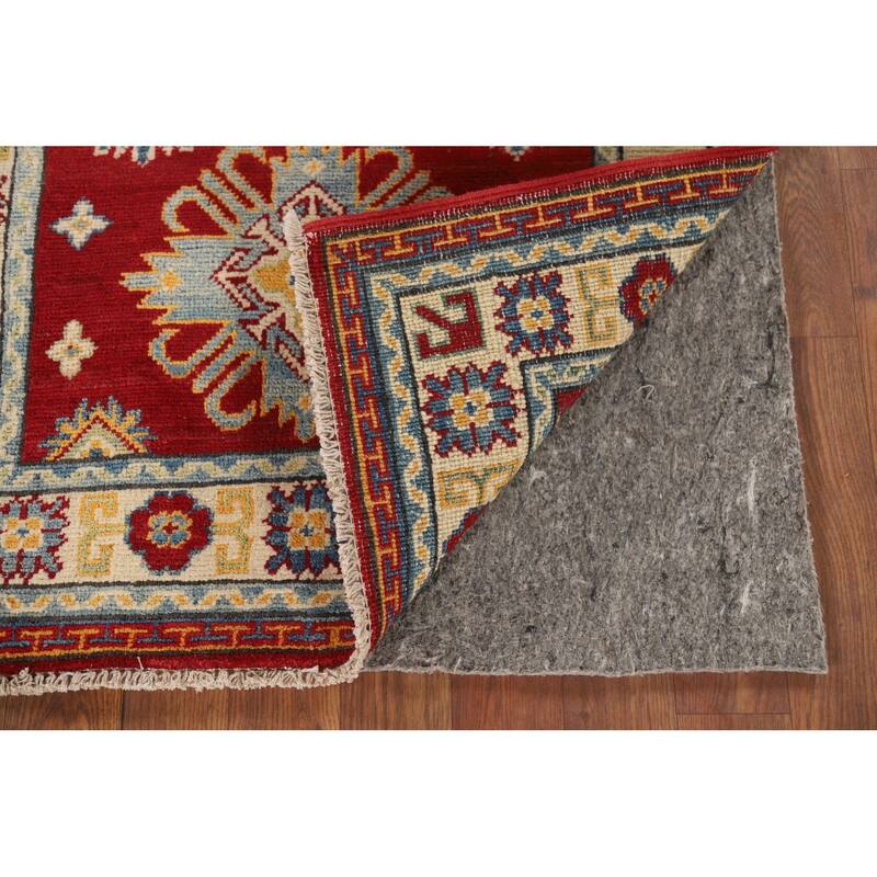 Geometric Red Kazak Oriental Foyer Rug Hand-Knotted Wool Carpet - 2'7" x 4'1"