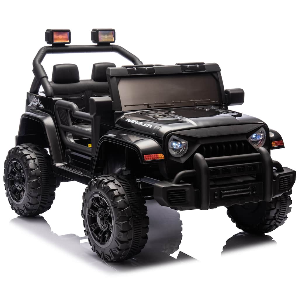 Black Ride on Truck Car with Removable Steering Wheel, Electric Car for Kids with LED Lights, Battery Powered Electric Car