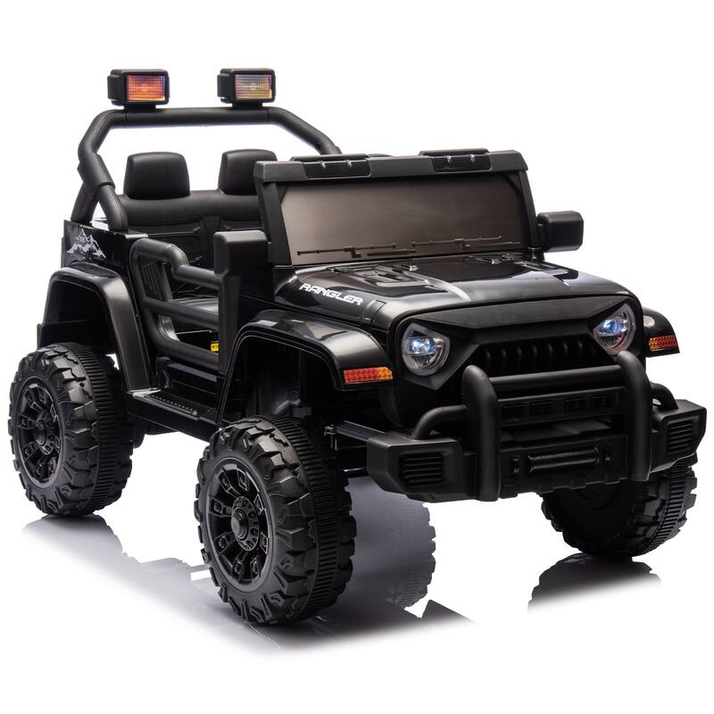 Black Ride on Truck Car with Removable Steering Wheel, Electric Car for Kids with LED Lights, Battery Powered Electric Car - Black