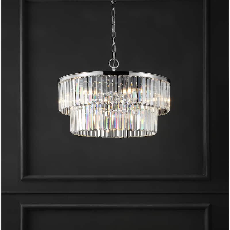 SAFAVIEH Couture Lalla 2-Tier Chandelier - 24 In W x 24 In D x 17-65 In H - Chrome