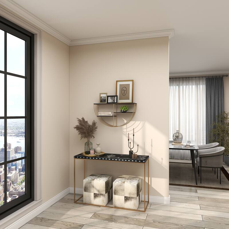 Gold Wooden 3 Shelves Wall Shelf with Half Moon Shape