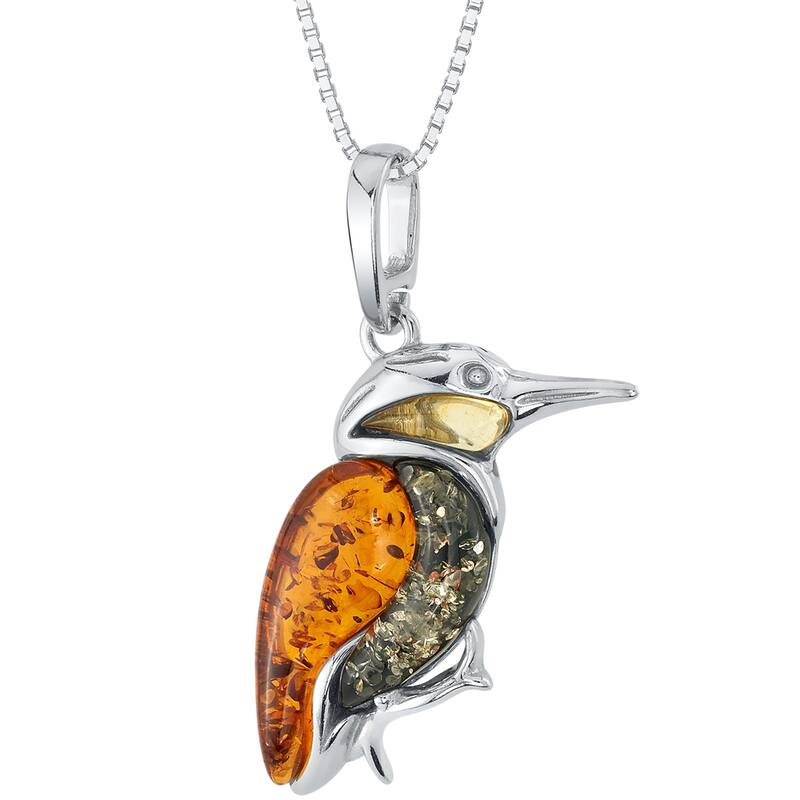 Amber Hummingbird Pendant in Sterling Silver