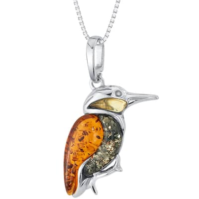 Amber Hummingbird Pendant in Sterling Silver