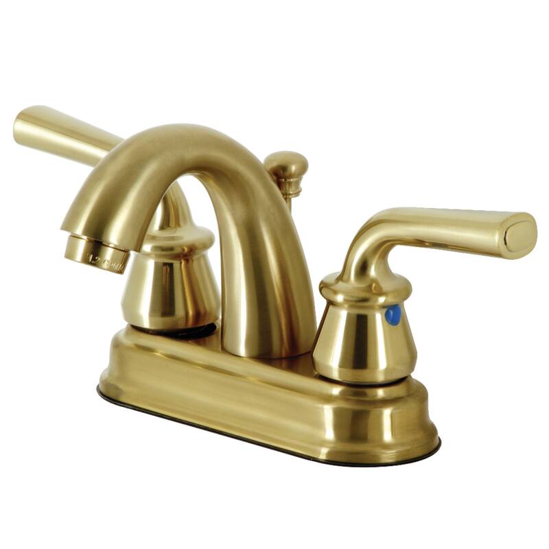 Kingston Brass Restoration Two-Handle 3-Hole Deck Mount 4" Centerset Bathroom Faucet with Plastic Pop-Up - Brushed Brass