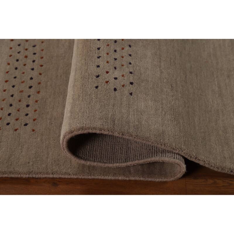 Tribal Gabbeh Area Rug Hand-Knotted Beige Oriental Wool Carpet - 5'7" x 7'10"