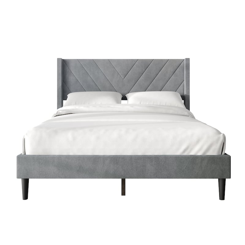 CraftPorch Sophisticated Wingback Upholstered Velvet Bed - Light Grey - Twin