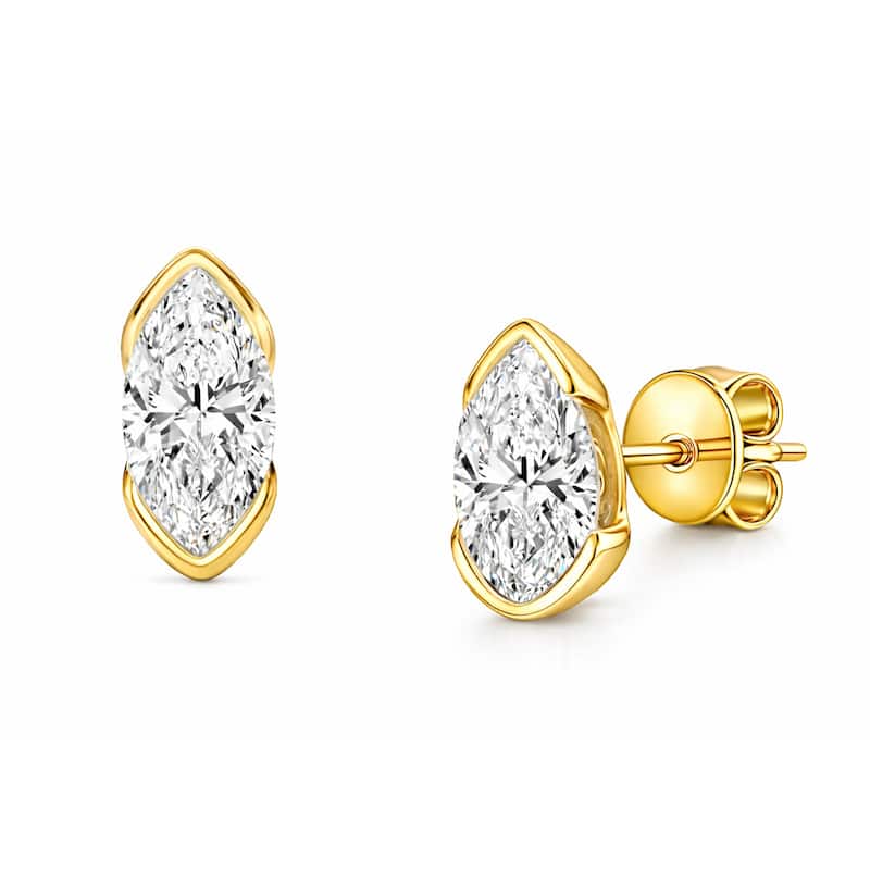 Auriya 14k Gold Lab Grown Marquise Diamond Stud Earrings 0.50 to 8.00 ct. tw. Push-Back (F-G VS) - White - Yellow - 0.5