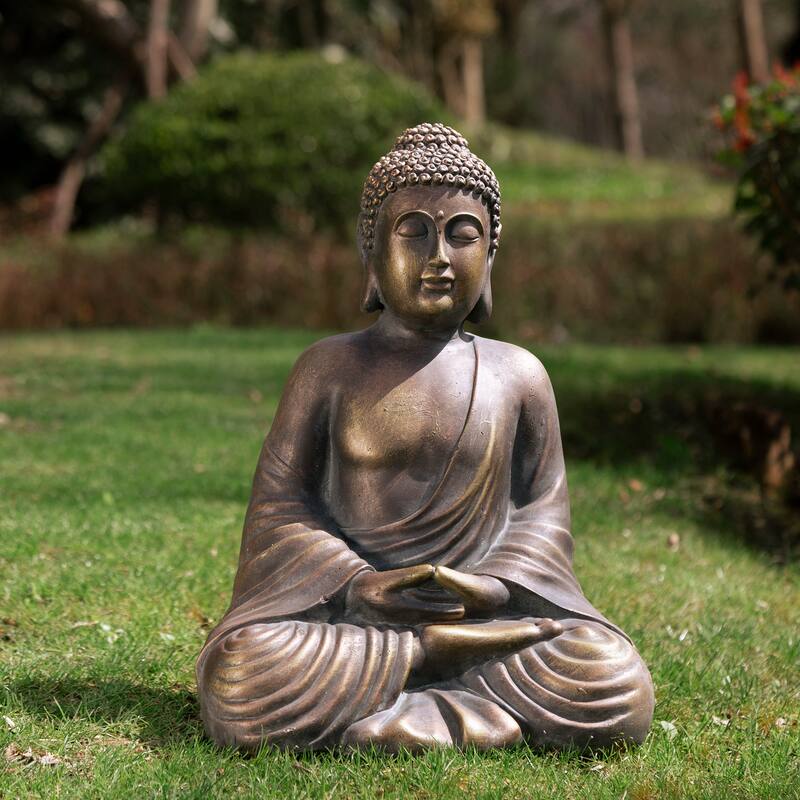 Glitzhome Zen-Style MgO Meditating Garden Buddha Statues Monk Sculpture Indoor Outdoor