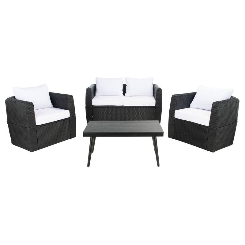 SAFAVIEH Outdoor Living Tarien Wicker 4-Piece Living Patio Set - 48"W x 25"D x 28"H