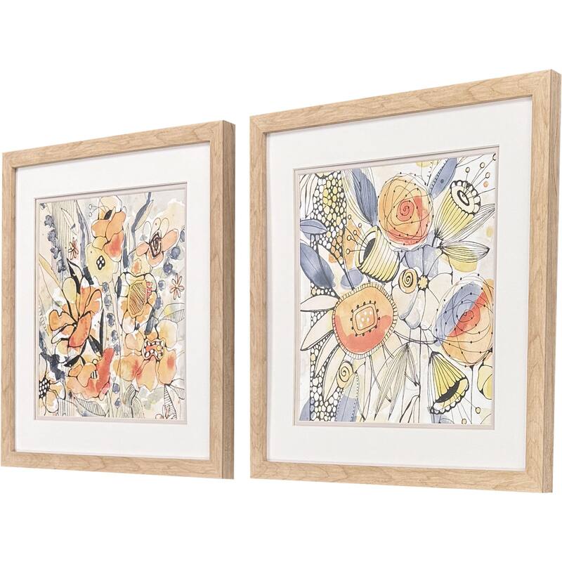 HomeRoots Set Of Two Bursting Wildflowers Brown Framed Wall Art