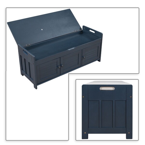 Classic Modern Storage Bench with Two Cabinets and Flip-Top