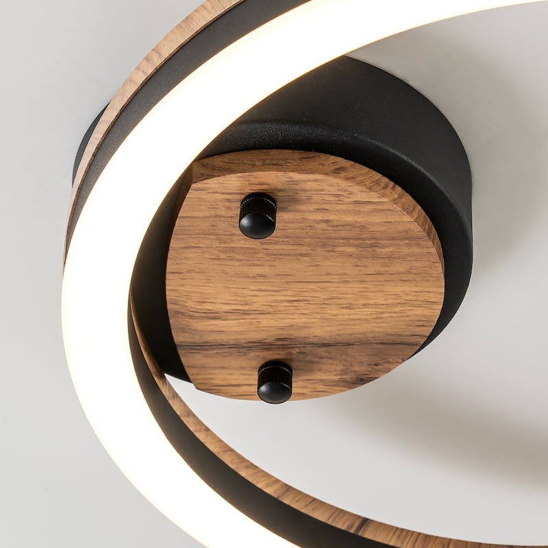 Modern Farmhouse 1-Light Wood LED Flush Mount Ceiling Light