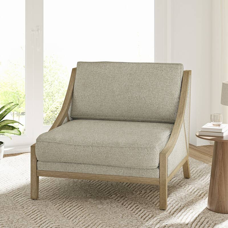 Kim Farmhouse Armchair with Solid Wood Legs - Oatmeal