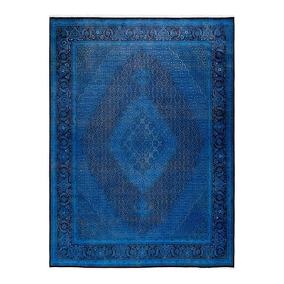 Overton Hand Knotted Wool Vintage Inspired Modern Contemporary Overdyed Blue Area Rug - 8' 2" x 10' 5"