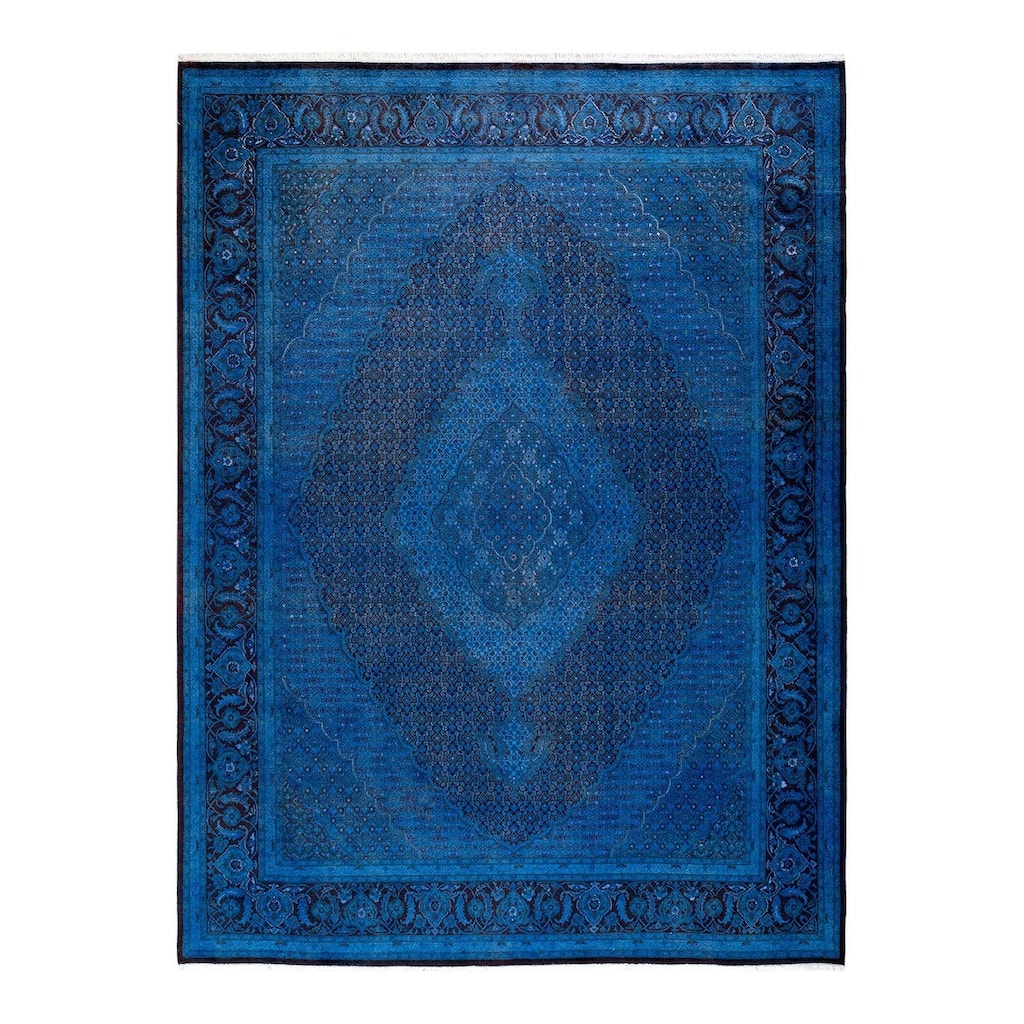 Overton Hand Knotted Wool Vintage Inspired Modern Contemporary Overdyed Blue Area Rug - 8' 2" x 10' 5"