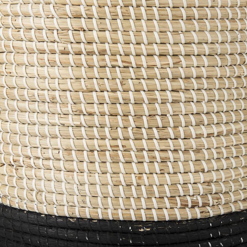 Maddie Light Brown & Black Seagrass Round Baskets (Set of 3)