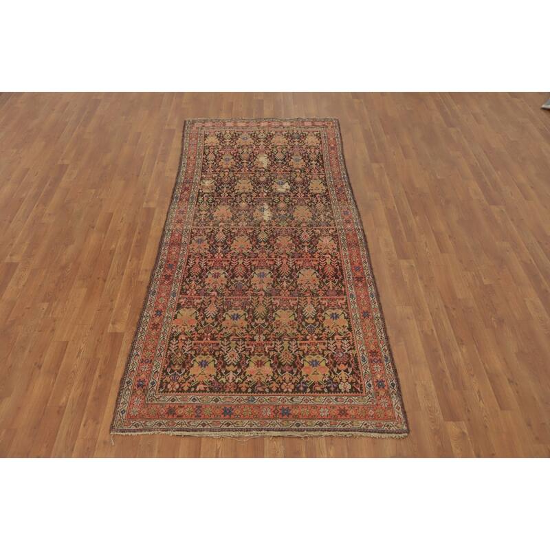 Hand Knotted Oriental 100% Wool Carpet Traditional Floral Brown Malayer Runner Rug - 8' 10'' X 3' 11''