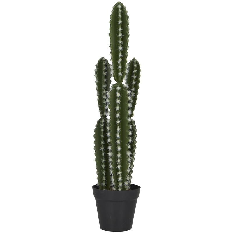 Green Faux Foliage Cactus Artificial Plant with Realistic Leaves and Black Round Pot