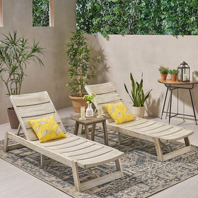 Mahi Outdoor 3 Piece Acacia Wood Chaise Lounge Set by Christopher Knight Home