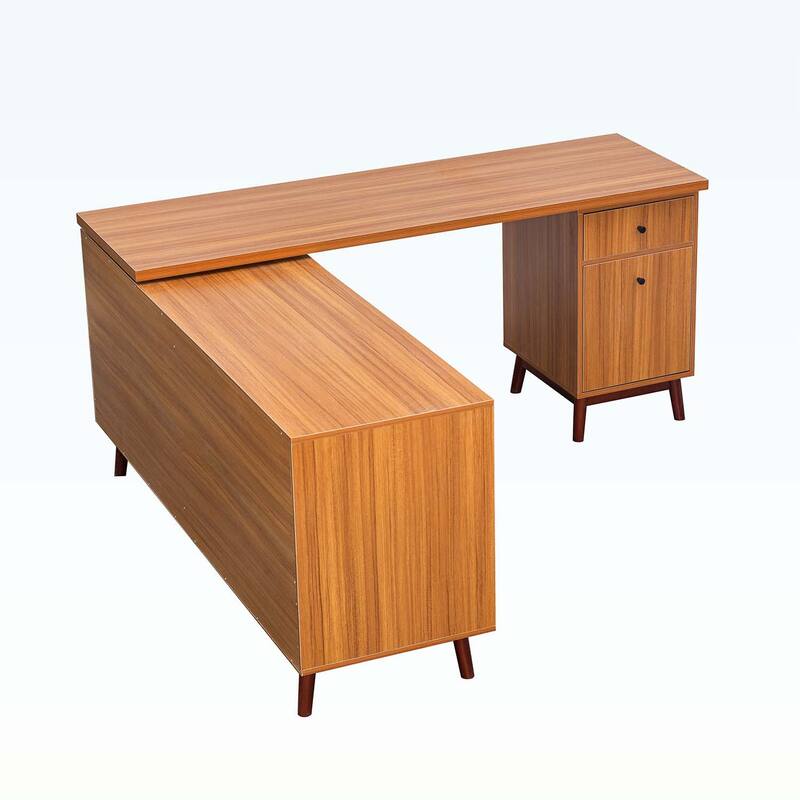 Modern L-shaped Executive Desk with delicate tempered glass Cabinet Storage