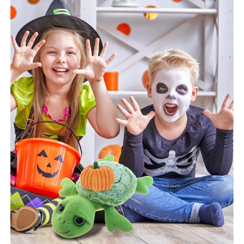 DolliBu Super Soft Sea Turtle Stuffed Animal with Pumpkin Decor - 11 inches