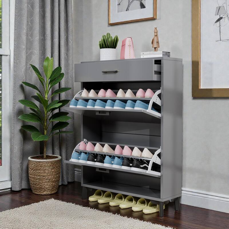 Shoe Storage Cabinet with 2 Flip Drawers, Freestanding Hidden Shoe Organizer with Metal Legs for Entryway
