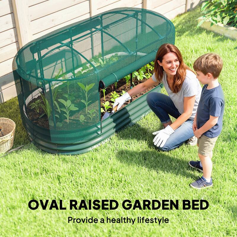 Outsunny 6 x 3 x 3 ft Galvanized Raised Garden Bed Kit, Oval Metal Outdoor Planter Garden Boxes
