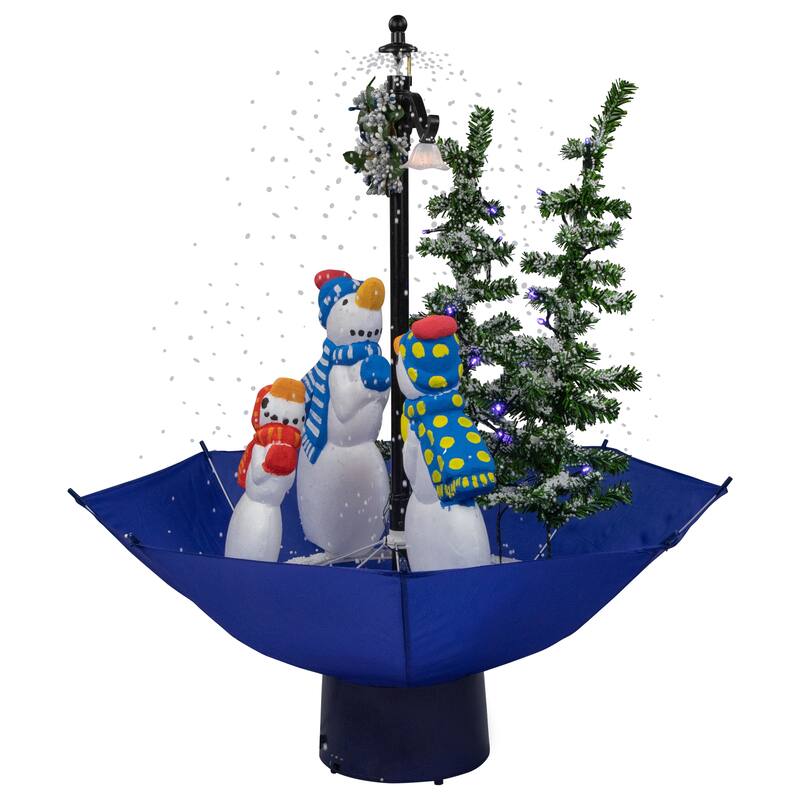 30" Musical Snowing Snowman Family Umbrella Base Christmas Decor