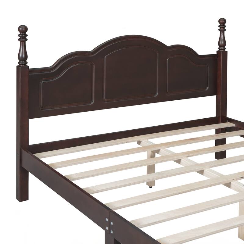 Queen Size Wood Platform Bed Frame,Retro Style Platform Bed with Wooden Slat Support