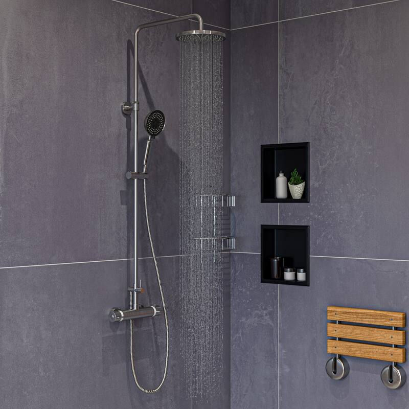 ALFI brand 12" x 12" Brushed Black PVD Stainless Steel Square Single Shelf Shower Niche