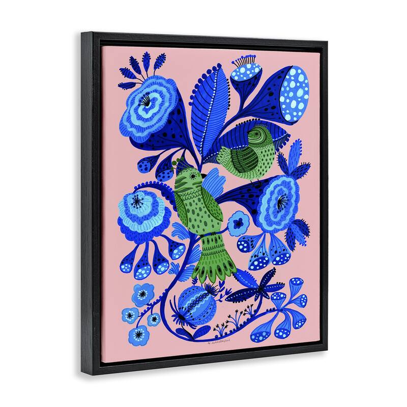 Stupell Folk Style Birds in Nature Framed Floater Canvas Wall Art Design By Kay Widdowson