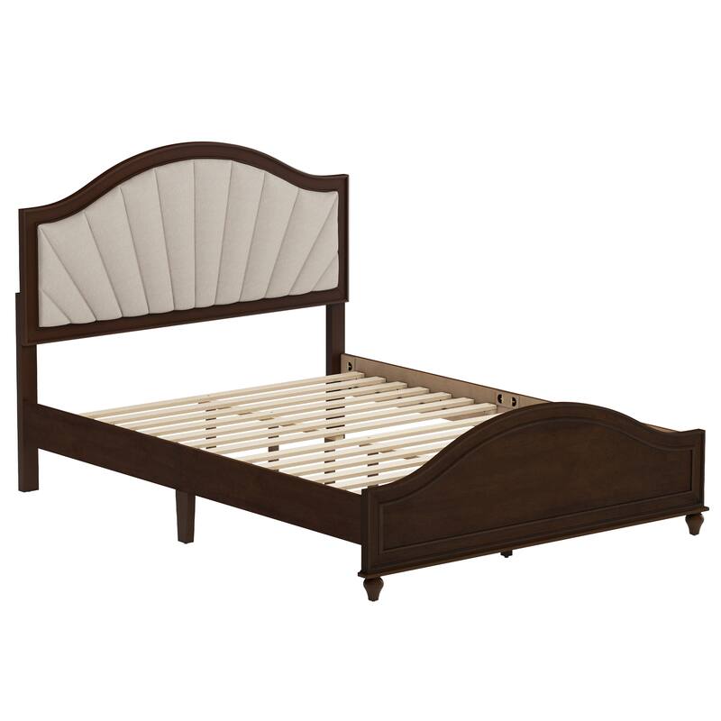 Modern Wooden Upholstered Platform Bed Frame Queen/King Size with Headboard