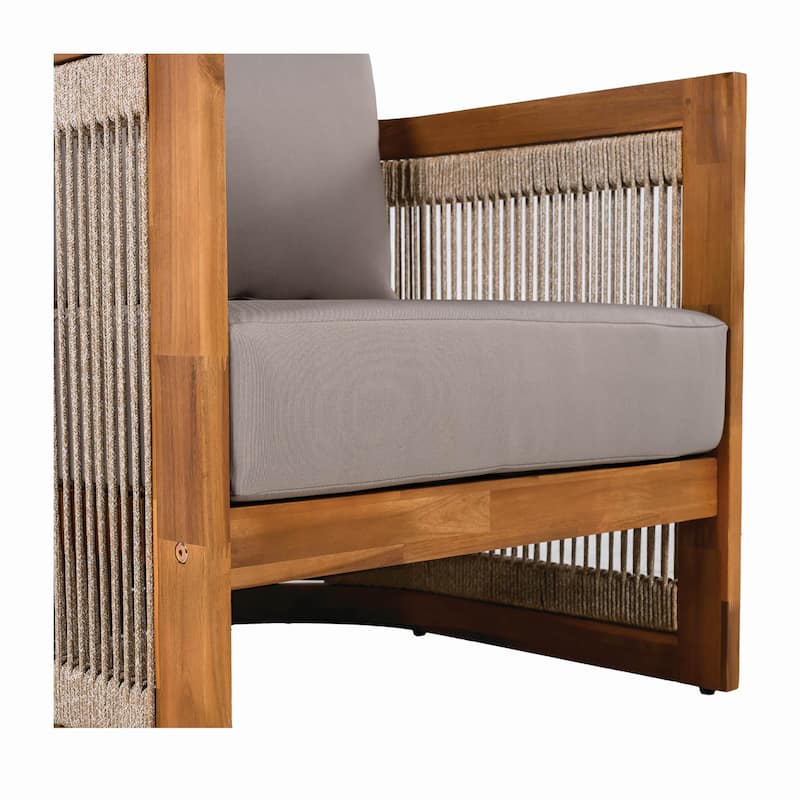 Set of 2 Outdoor Wood Curved Club Chairs with Woven Rope and Cushions