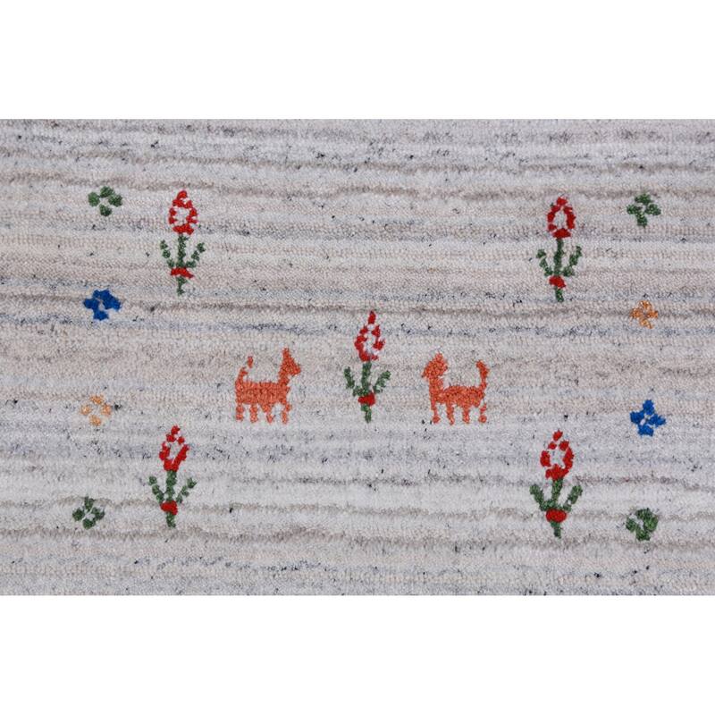 Hand Knotted Oriental 100% Wool Carpet Tribal Stripe Greys & Charcoal Gabbeh Area Rug - 12' 0'' X 8' 10''